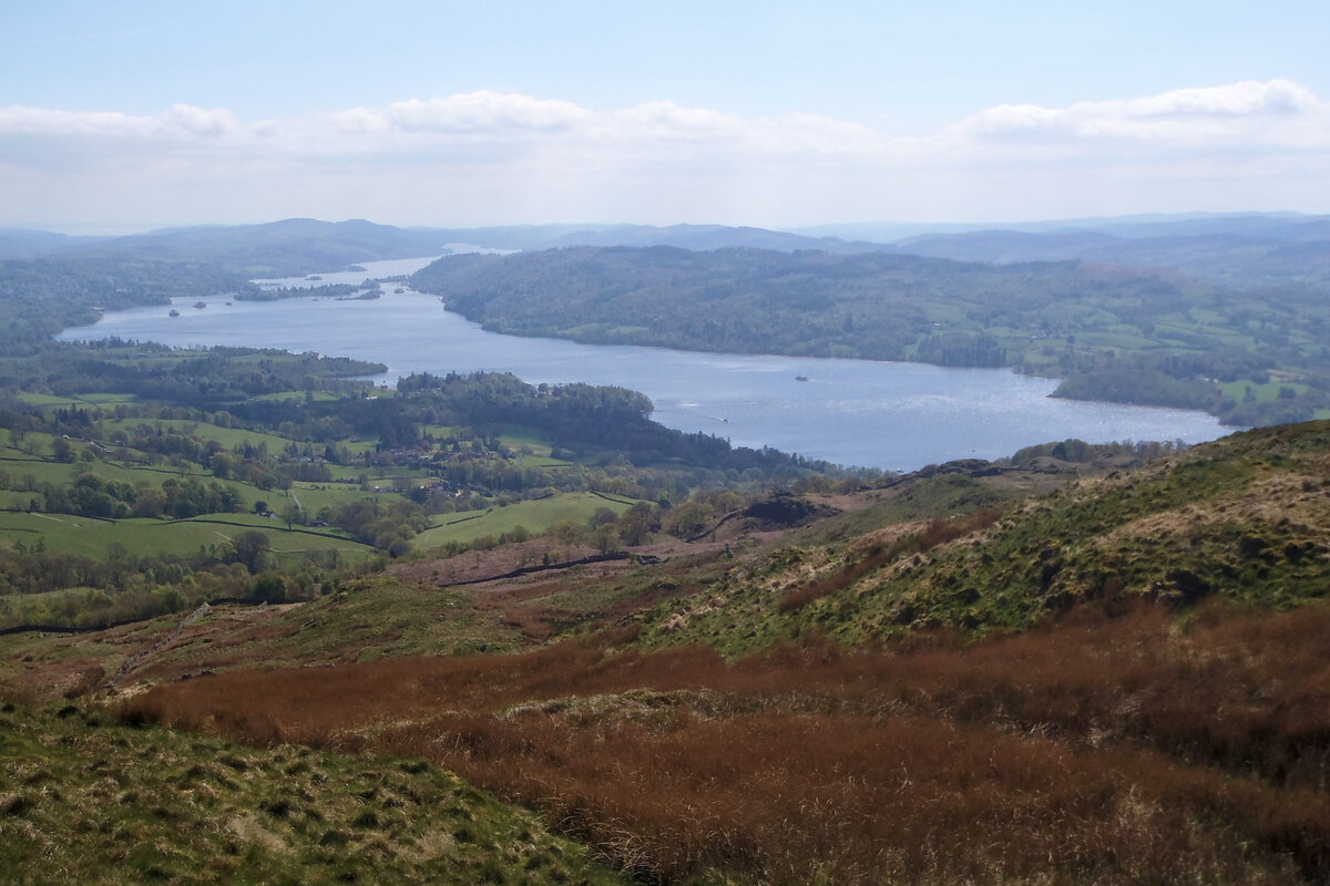 View of Lake Windermere from near to the summit of Wansfell Pike