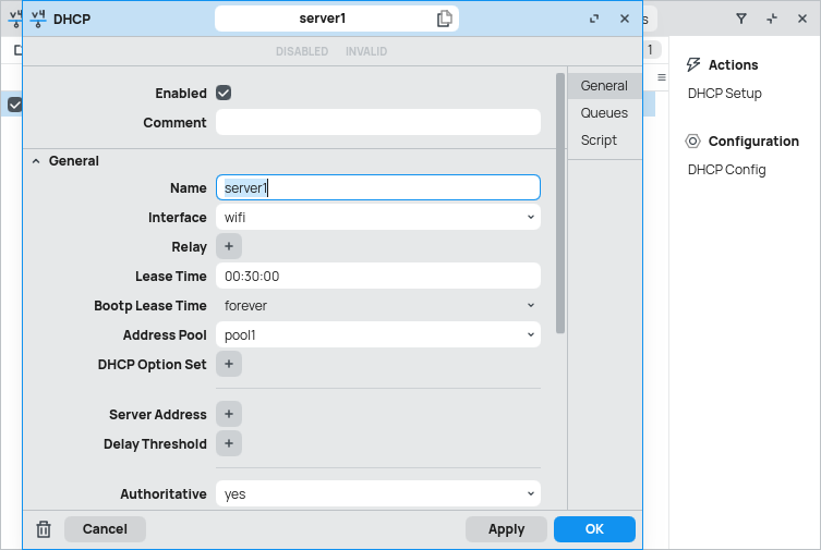 DHCP server edit
