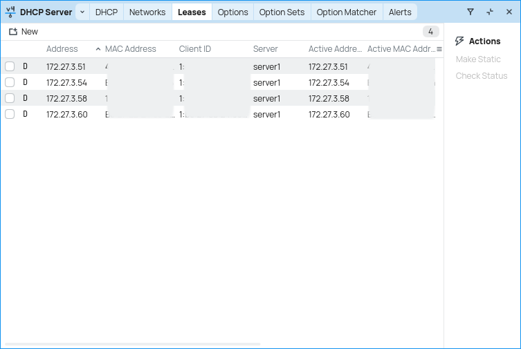 DHCP server leases