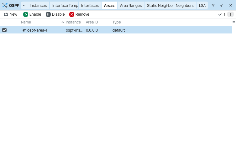 Routing OSPF area list