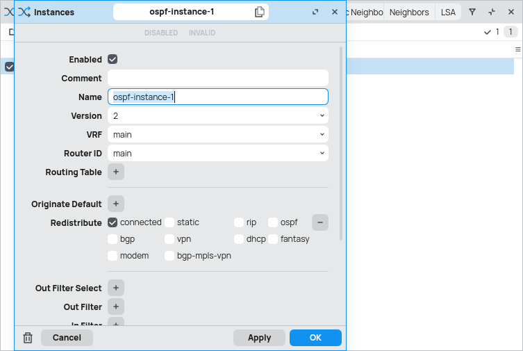 Routing OSPF instance edit