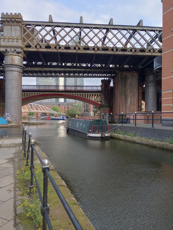 Rail lines above canals near YHA Manchester